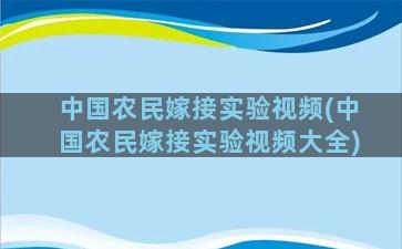 中国农民嫁接实验视频(中国农民嫁接实验视频大全)